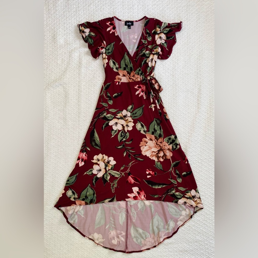 Burgundy Floral Wrap Dress